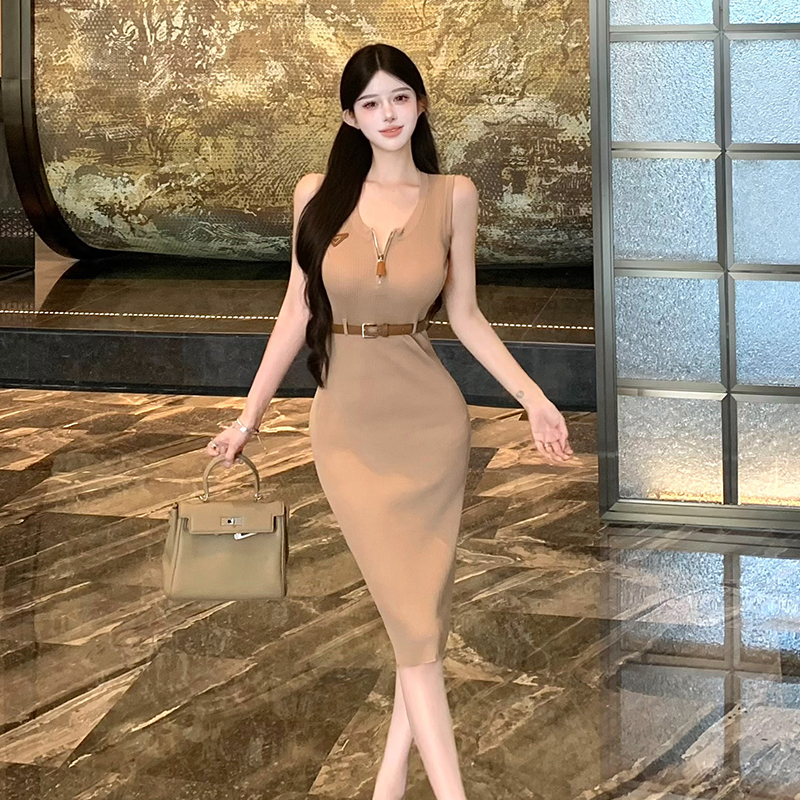 2026 Summer Sleeveless Knit Bodycon Dress for Women Solid Color