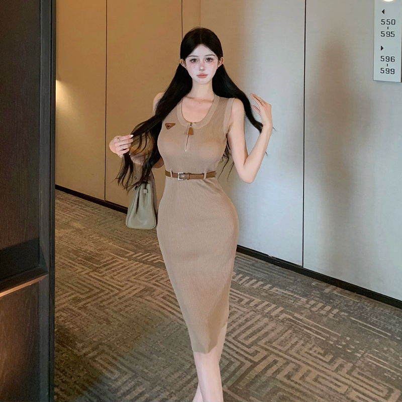 2026 Summer Sleeveless Knit Bodycon Dress for Women Solid Color