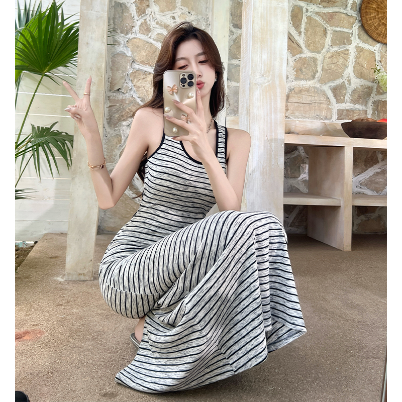 2026 Summer Open Back Striped Tank Dress Women Slim Fit Bodycon Long Dress - Image 3