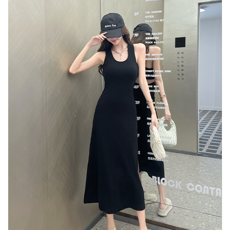 2026 Summer Open Back Striped Tank Dress Women Slim Fit Bodycon Long Dress