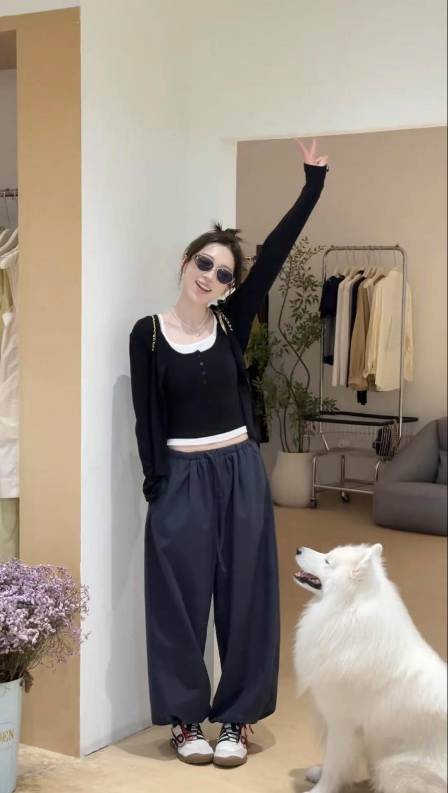 Early Autumn Korean Style Casual Loose Simple Spliced Tank Top Cardigan and Jogger Pants Three Piece Set