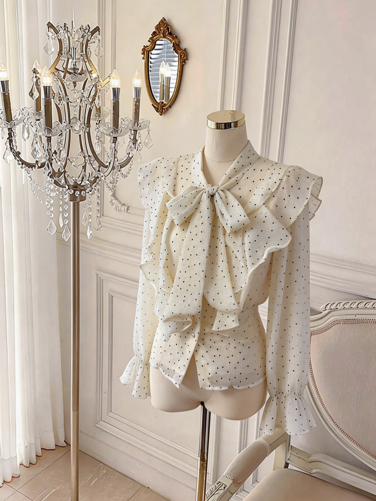 French Style Ruffled Velvet Heart Pearl Button Long Sleeve Shirt for Women - Image 4
