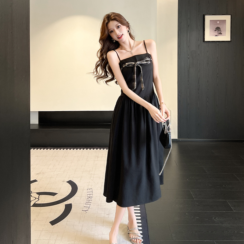 Korean Sweet Bow Tie Cami Dress Women Summer A-Line Long Dress - Image 3