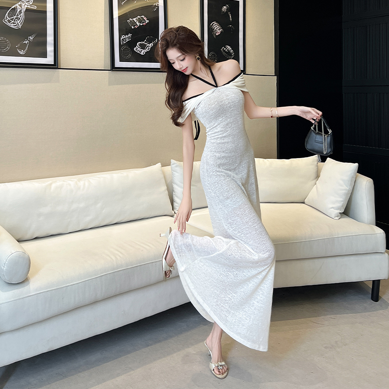 Summer Off-Shoulder Tube Dress with Tie Waist and Bodycon Fit Long Elegant Dress - Image 5