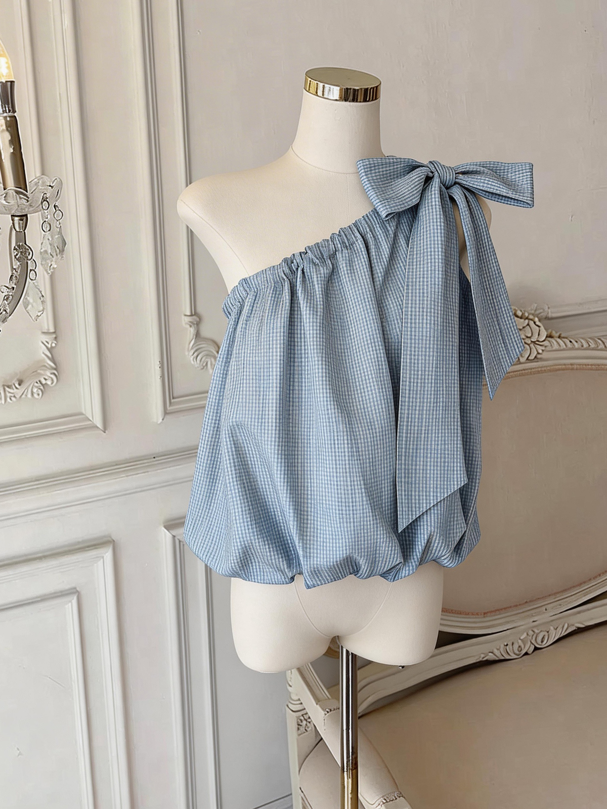 Korean Style Striped One-Shoulder Bubble Cami Top for Women