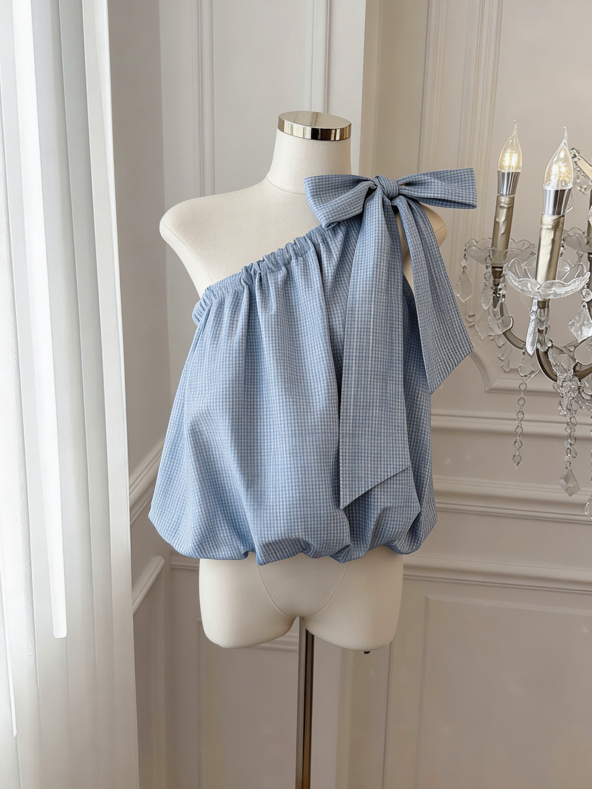 Korean Style Striped One-Shoulder Bubble Cami Top for Women
