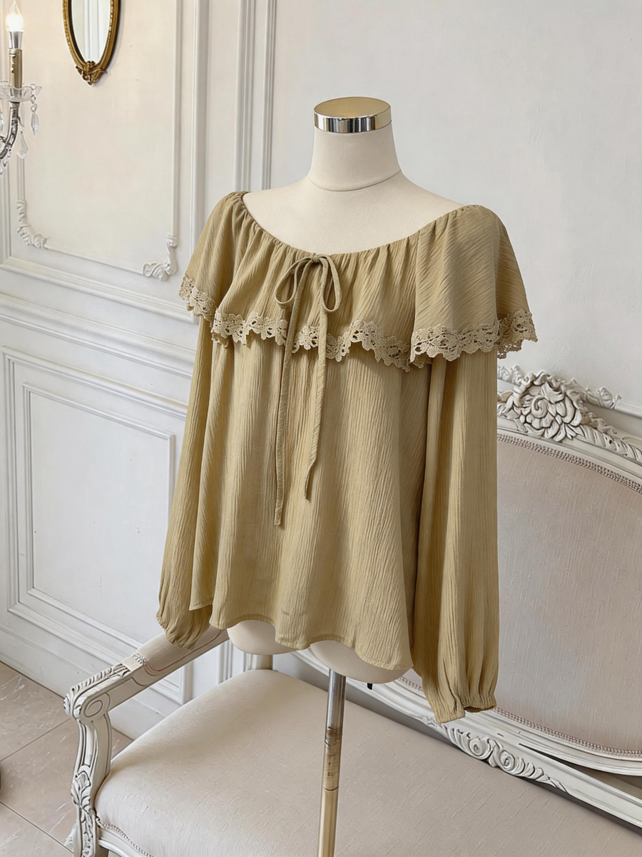 French Style Ruffle Trim Long Sleeve Blouse Summer New Design