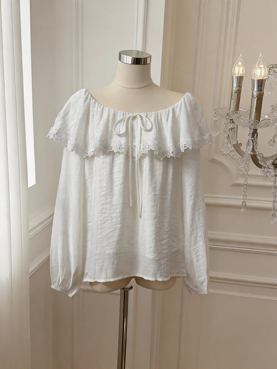French Style Ruffle Trim Long Sleeve Blouse Summer New Design - Image 3