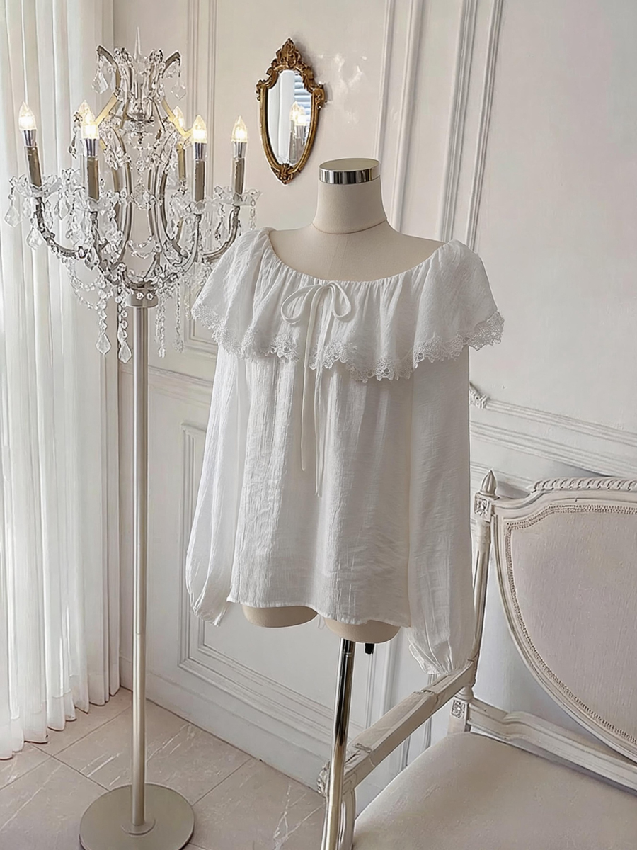 French Style Ruffle Trim Long Sleeve Blouse Summer New Design