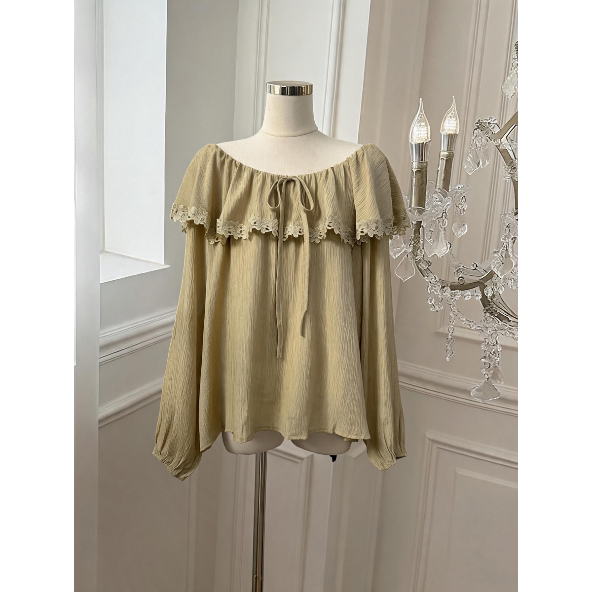 French Style Ruffle Trim Long Sleeve Blouse Summer New Design - Image 5