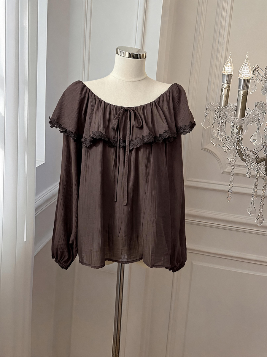 French Style Ruffle Trim Long Sleeve Blouse Summer New Design - Image 4