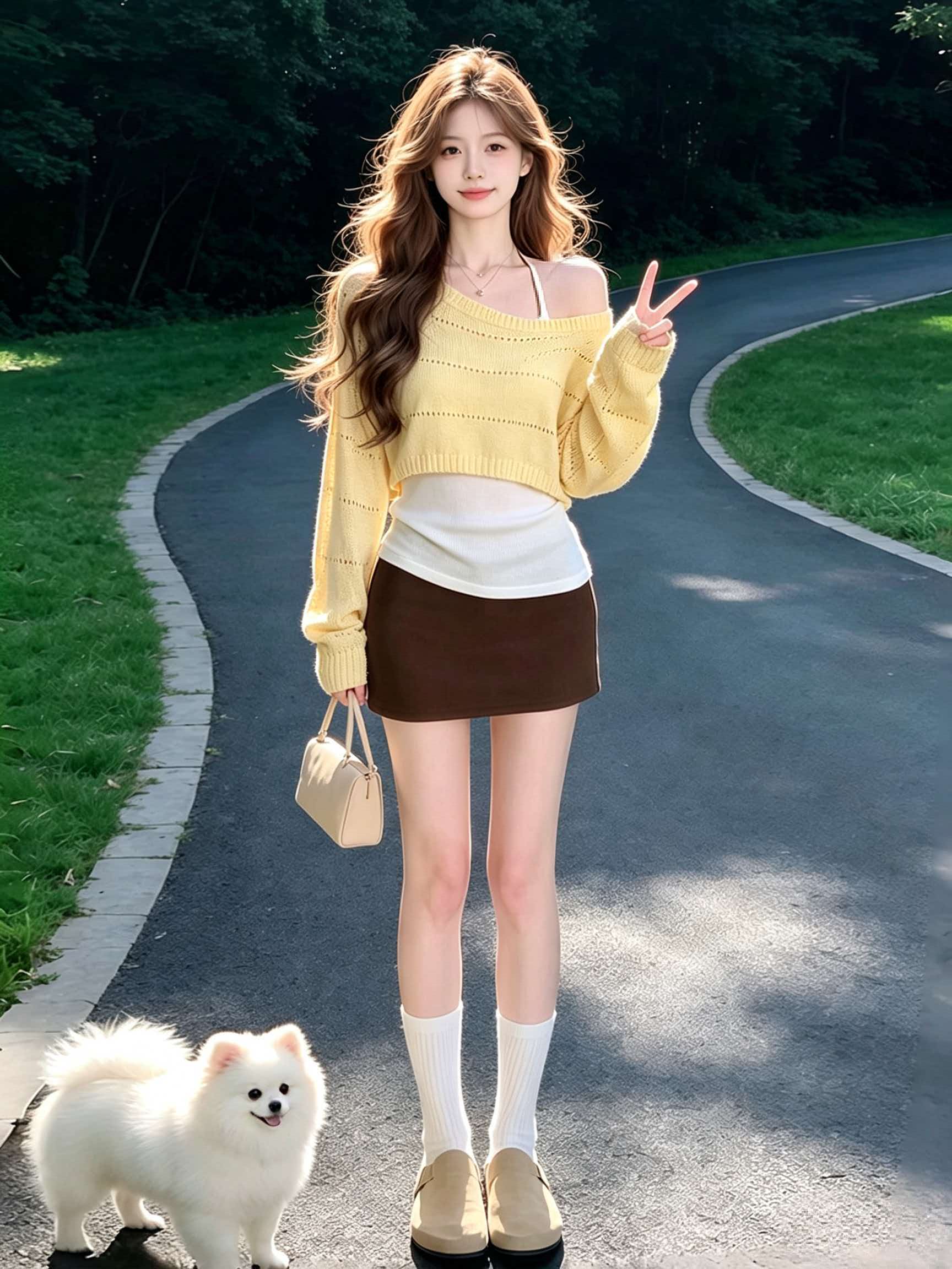 Yellow Knit Cropped Cardigan Long Sleeve 2026 Fall Women Two-Piece Top