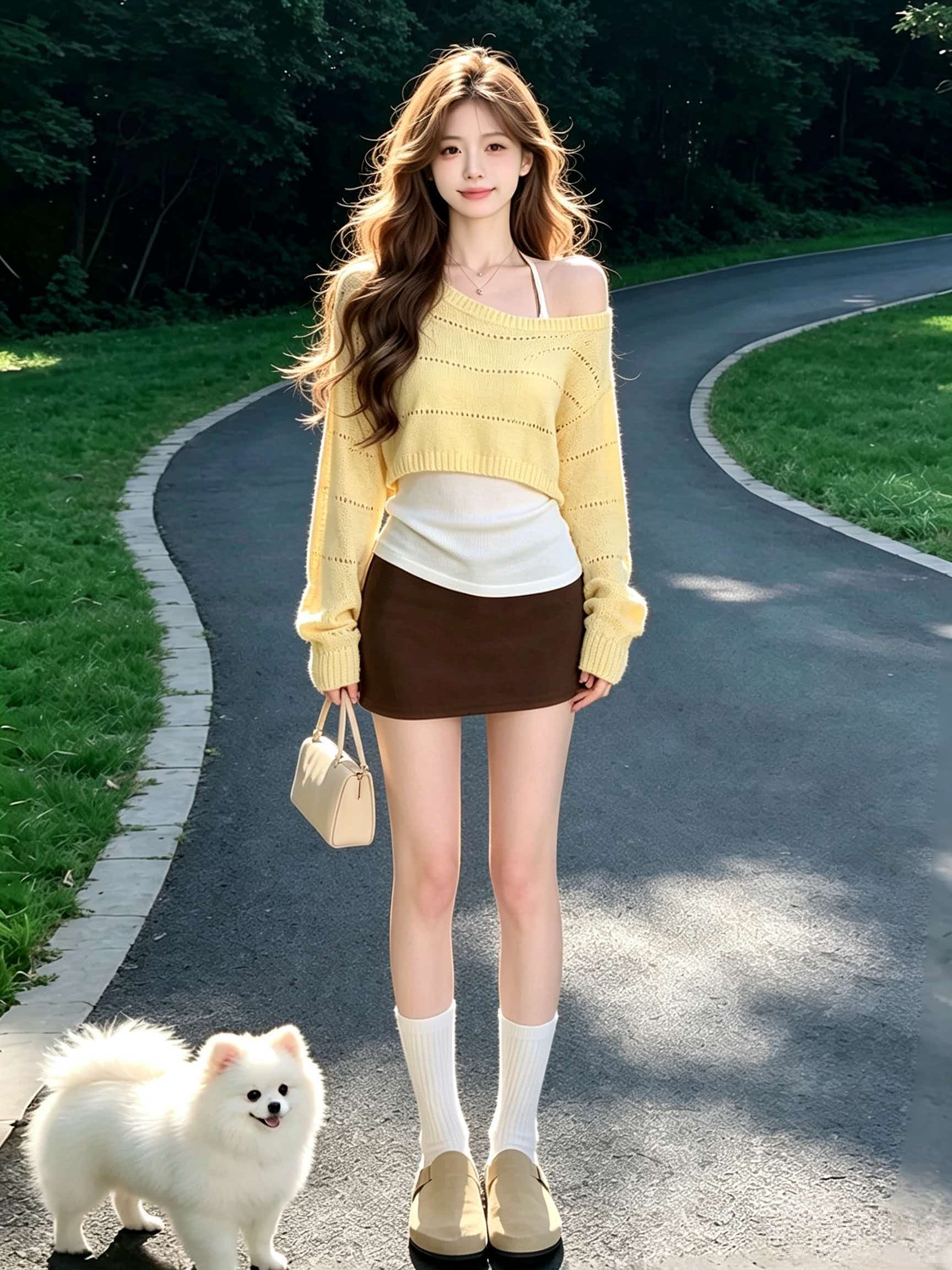 Yellow Knit Cropped Cardigan Long Sleeve 2026 Fall Women Two-Piece Top