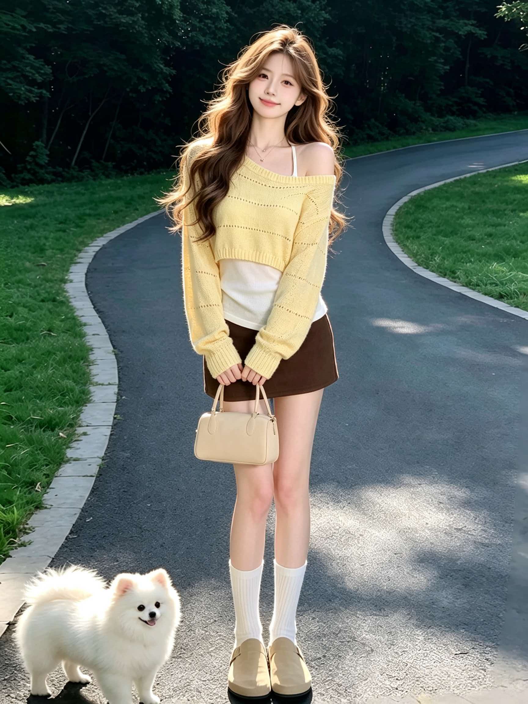 Yellow Knit Cropped Cardigan Long Sleeve 2026 Fall Women Two-Piece Top - Image 3