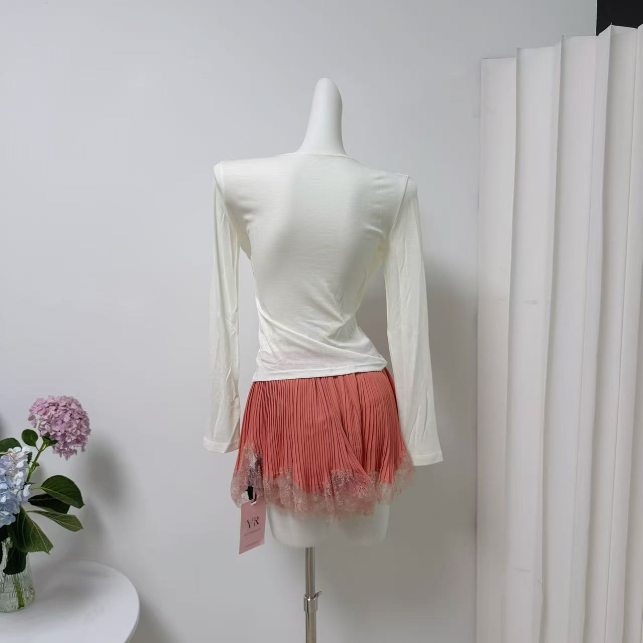 Women's Lace Trim Cowl Neck Top Soft Lyocell Blend Faux Two Piece - Image 5