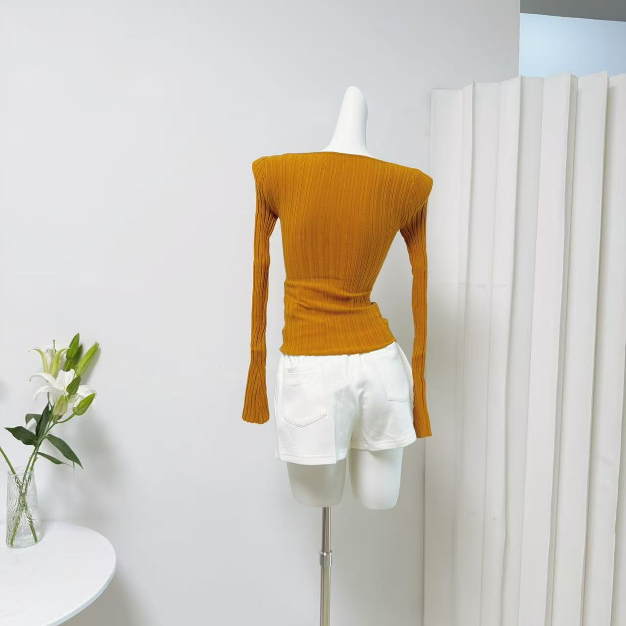 JMSHOP Women's Ribbed Long Sleeve U-Neck Knit Top Fall Stretch Slim Base Layer - Image 5